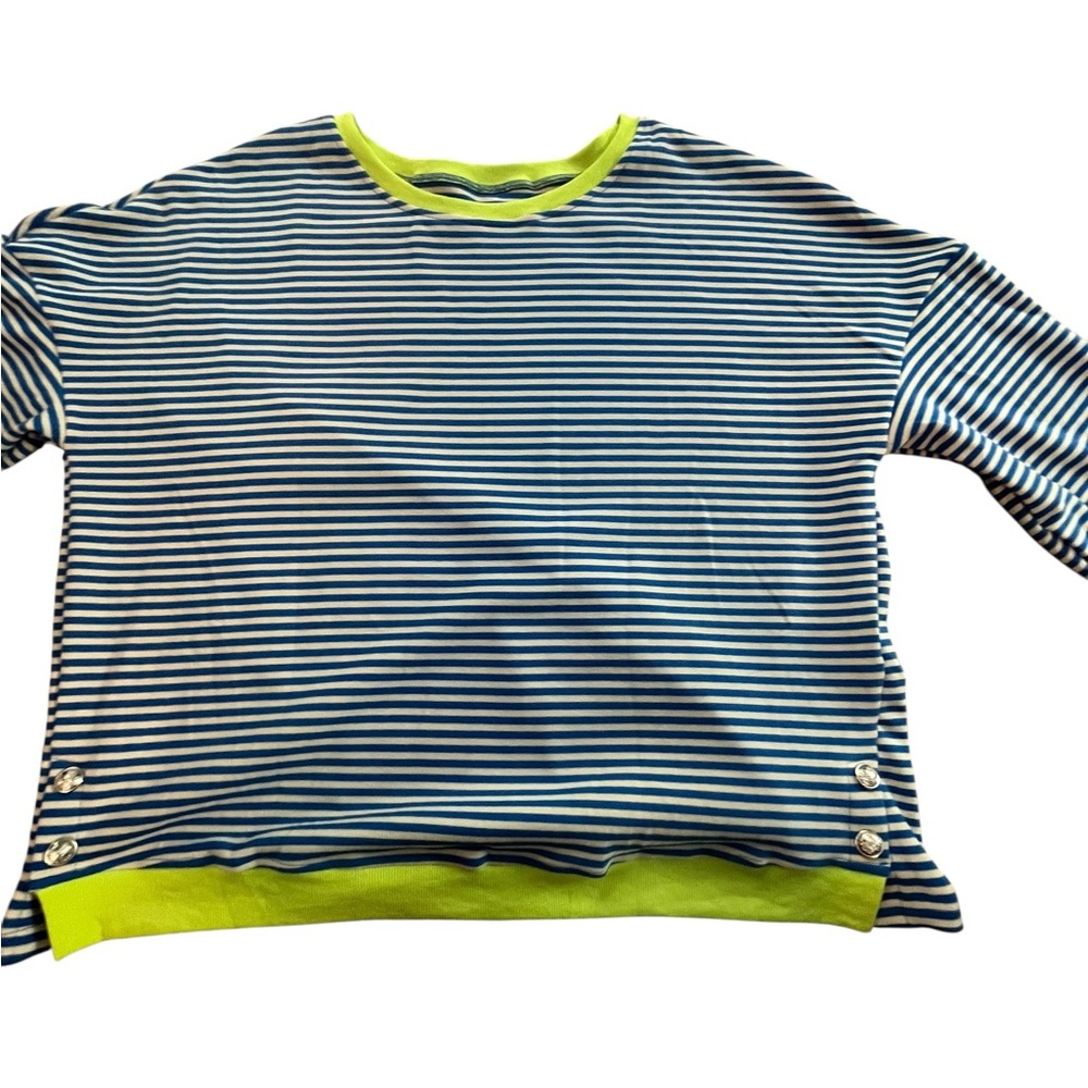 NWOT Oversized Blue & White Striped Sweater – XL – Neon Trim & Silver Button - Picture 16 of 16